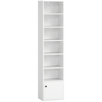 HOMCOM 7-Tier Bookcase with Adjustable Shelf and Cabinet - White-This white bookcase has six open shelves and a lower cabinet for practical and versatile storage 