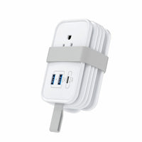 Uncaged Ergonomics Travel Charger - 4 AC - 2 USB - 1 USB-C - White-6 in 1 Travel Power Strip with USB Ports. 