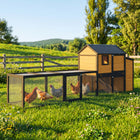 PawHut Large Chicken Coop - 134"L - Wooden with Run - Yellow-Solid pine wood with a waterproof roof ensures all-weather durability
