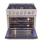 Kucht 36" KDF Series Pro Style Propane Gas Dual Fuel Range - Stainless Steel/Light Blue-Full stainless steel finish with a professional handle and classic silver metal control knobs for a premium, durable look