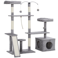 PawHut 53" Cat Tree Tower with Scratching Posts, Condo and Beds - Light Grey-Activity play center keeps cats entertained and active 