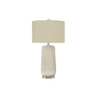 Monarch Specialties 31" H Contemporary Table Lamp - Cream Ceramic / Beige Shade-Add some contemporary boho flair in a room with this 31"h table lamp in an attractive cream ceramic textured body with a raised pattern atop a clear acrylic base, topped with a simple beige fabric drum shade and finished with a round ceramic finial