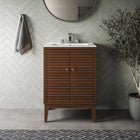 Modway Ledger 24" Wood Bathroom Vanity Cabinet - Walnut-Soft-close Hinges