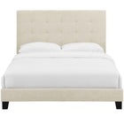 Modway Melanie Tufted Button Upholstered Fabric Queen Platform Bed - Beige-Wood Frame/LVL Slats/MDF Headboard