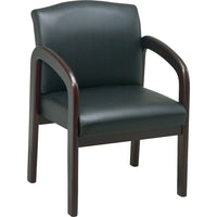 Work Smart Mahogany Wood Guest Chair, Black Faux Leather-Thick, padded seat and back