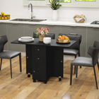 HOMCOM Rolling Drop Leaf Folding Dining Table with Drawers & Storage Cabinet for 4-6 - Black-6 wheels facilitate its movement, 4 of which have brakes to keep it in a fixed place