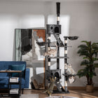 PawHut 94" - 102" Floor-To-Ceiling Huge Cat Tree Tower - Grey-Includes 2 condos, 1 tunnel, and 2 baskets for sleeping and playing 