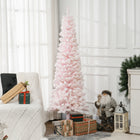 HOMCOM 6' Snow-Flocked Pencil Artifical Christmas Tree - Pink-Artificial Christmas tree designed to resemble a realistic tree 