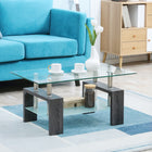 HOMCOM Rectangle Glass Coffee Table with Glass Top - Grey-Spacious table-top for holding drinks, flowers, and other decorations