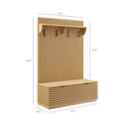Modway Render Fluted 3-in-1 Hall Tree with Storage Bench & Coat Rack - Oak-Fluted Wall Panel with Hooks and Shelf