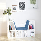 HOMCOM 6-Cubby Bookcase with Seat Cushion - Blue-Features a reading nook with cushions for comfortable experience