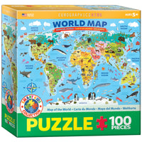 Eurographics Map of the World Illustrated Puzzle - 100 Pieces-Recycled board