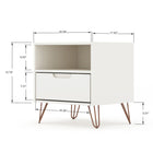 Manhattan Comfort Rockefeller 20.08" Mid-Century Modern 1-Drawer Nightstand - White-Includes 1 Open Shelf, and 1 Drawer