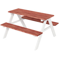 Outsunny Kids Picnic Table, Wooden Kids Table & Chair Set Outdoor Activity for 3-8 Years Old - Brown-Features two built-in benches and a table for easy seating and dining
