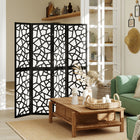 HOMCOM 4 Panel Geometric Pattern Freestanding Room Divider for Bedroom - Black-This four-panel room divider expands to 63" (160 cm) wide for flexible space management 
