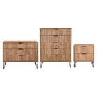 Manhattan Comfort DUMBO Modern Nightstand, Dresser Set and 5-Drawer Tall Dresser Set - Golden Brown-Modern-Contemporary with a taste of Glam Bedroom Dresser Set. Includes 1 Standard Dresser, 1 Tall Dresser, and 1 Nightstand 2.0.