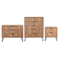 Manhattan Comfort DUMBO Modern Nightstand, Dresser Set and 5-Drawer Tall Dresser Set - Golden Brown-Modern-Contemporary with a taste of Glam Bedroom Dresser Set. Includes 1 Standard Dresser, 1 Tall Dresser, and 1 Nightstand 2.0.