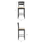 Modway Jax Oak Wood Bar Stool With Wavy Razor Back and Cushion - Black Linen-Wavy Razor Back
