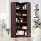 Sauder Corner 5-Shelf Bookcase - Select Cherry-Spacious storage: Fixed shelves hold books, framed photos, collectibles and more. Four shelves have a maximum weight capacity of 35 lb. Bottom shelf has a maximum weight capacity of 50 lbs