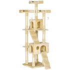 PawHut 68" Multi-Level Large Cat Tree Tower with Condo - Beige-Multi-level tall cat tree with 3 x top perches, 2 x spacious condos, 2 x ladders, 3 x dangling toys for cat to play 