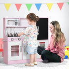 Qaba Kids Play Kitchen with Chalkboard, Ice Maker - Pink-Included phone enhances imaginative play through pretend calls 