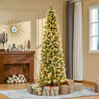 HOMCOM 7.5' Pre-Lit Snow-Flocked Artificial Christmas Tree with Pine Cones and Berries - Green-Warm white 350 LED lighting built right into the tree for a dazzling display 