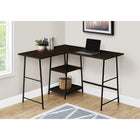 Monarch Specialties 7590 48" Computer Desk - Espresso Top/Black Metal Corner-Solid rectangular corner desktop and 2 shelves in 2 different sizes are finished in a dark brown espresso laminate with a smooth texture