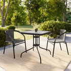 Flash Furniture 28" Square Glass Metal Table with Grey Rattan Edging & 2 Grey Rattan Stack Chairs-Designed for Indoor and Outdoor Use