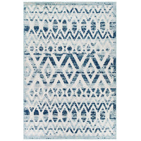 Modway Reflect Tamako Diamond/Chevron Moroccan Trellis Indoor / Outdoor Area Rug - 5 ft W x 8 ft L - Ivory/Blue-Distressed Diamond and Chevron Moroccan Trellis Area Rug