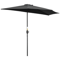 Outsunny Half-Round Patio Umbrella with Crank and 5 Ribs - 9' - Black-Diameter: 9ft, 5 firm ribs construction. 4.5ft from wall to umbrella tip