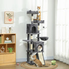 PawHut 70" Multi-Level Cat Tree Tower with 2 Condos - Dark Grey-The multi-level design offers plenty of space for multiple cats to enjoy 