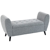 HOMCOM Upholstered Storage Bench with Armrests - Grey-Button-tufted design adds a touch of elegant glamour to your house;
