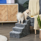 PawHut 4-Step Pet Stairs - Light Grey-Made with soft plush for your pet's comfort 