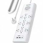 Huntkey 6' Flat Plug Surge Protector Power Strip with 12 Outlets and 3 USB Ports - White-Rated at 3480 Joules, this surge protector offers industrial-strength defense against lightning strikes and power surges, safeguarding high-end computers, TVs, and gaming consoles.