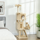 PawHut 63" Cat Tree with Sisal Scratching Posts and Condos - Beige-Thickened base and anti-tip strap ensure stability for 1-3 cats' play 