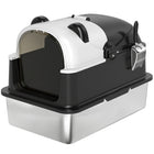 PawHut XL Stainless Steel Panda Style Cat Litter Box with Lid and Scoop-The adorable panda design brings cheer and style to your interior décor