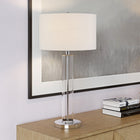Hudson&Canal Harlow 29" Tall Table Lamp with Fabric Shade - Clear Glass/Polished Nickel/White-Clean with a soft, dry cloth and no harsh chemicals or abrasive cleaning materials