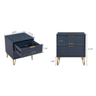Manhattan Comfort DUMBO 20.07" Modern 2-Drawer Nightstand - Midnight Blue-Horizontal Glam Drawer Handles Made of Metal with a Gold Finish
