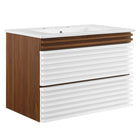Modway Render 30" Wall-Mount Bathroom Vanity - White/Walnut/White-Mid-Century Modern Vanity