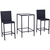 Outsunny 3 Piece Patio Bar Set for Patios Backyards Balcony Gardens Poolside - Black-3pc bistro set includes 1 table and 2 chairs for indoor and outdoor use