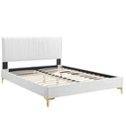 Modway Peyton Performance Velvet Full Platform Bed with Gold Metal Legs - White-Channel Tufted Full Platform Bed