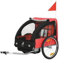 Aosom Double Bike Trailer for Kids with Steel Frame and 5-Point Safety Belts - Red-Inner side pocket for storage on-the-go 