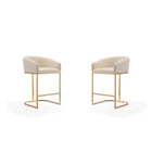 Manhattan Comfort Louvre 20" Mid-Century Modern Faux Leather Upholstered Counter Stool - Cream and Titanium Gold - 2 Pack-Mid-Century Modern Counter Stool with Backrest Perfect for Bar and Kitchen Use