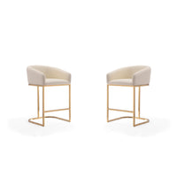 Manhattan Comfort Louvre 20" Mid-Century Modern Faux Leather Upholstered Counter Stool - Cream and Titanium Gold - 2 Pack-Mid-Century Modern Counter Stool with Backrest Perfect for Bar and Kitchen Use