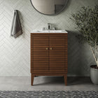 Modway Ledger 24" Bathroom Vanity - Walnut/White-Solid Mindi Wood Construction