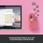 Logitech POP Wireless Mouse - Heartbreaker-The emoji button: Press the colorful mouse's magic middle button to open a menu of emojis to use in your chats, or give it your own shortcut using Logitech Software (Windows and macOS only)