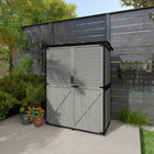 Outsunny Outdoor Wood Garden Storage Cabinet with 2 Shelves - Grey-Shuttered doors enhance style and offer excellent ventilation 