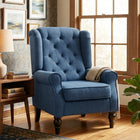 HOMCOM Fabric Accent Chair with Wood Legs - Rolled Arms for Bedroom - Blue-Painted finished wood legs with non-slip footpads offer extra balance

