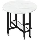 HOMCOM Rolling Drop Leaf Folding Dining Table with Open Storage Shelf for 4-6 - White Marble-Foldable design saves space while hosting up to four diners 