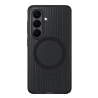 Samsung Galaxy S26 Rugged Magnet Case - Black-Raised edges protect the screen and camera, while grooved sides enhance grip. A padded inner layer adds cushioning for comfort in use